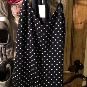 Navy and white polka dot tank